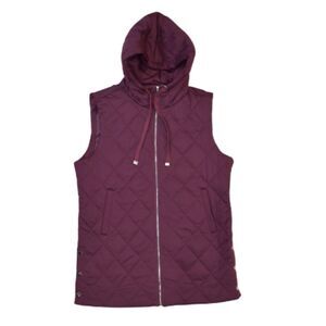 Joy Collection Long All Weather Chic Puffer Vest Maroon Size Medium Hooded